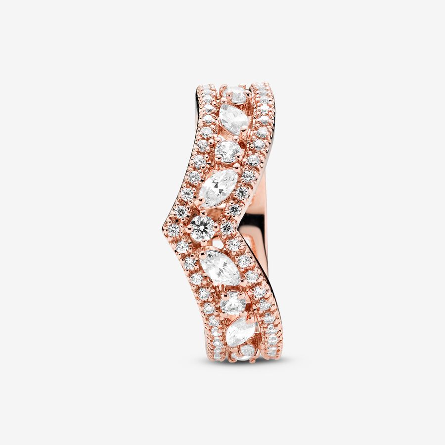 Statement Rings Pandora Sparkling Marquise Double Wishbone Ruzove Zlate | SK701TXSN