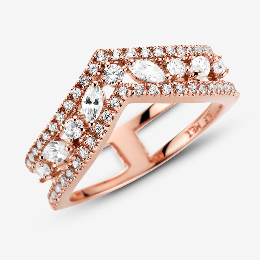 Statement Rings Pandora Sparkling Marquise Double Wishbone Ruzove Zlate | SK701TXSN