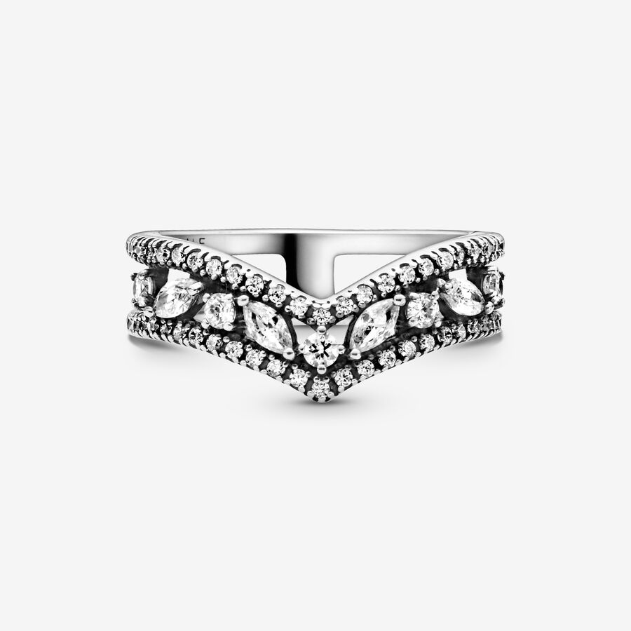 Statement Rings Pandora Sparkling Marquise Double Wishbone Strieborne | SK953VFYR