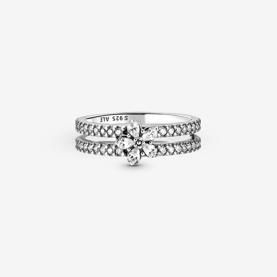 Statement Rings Pandora Sparkling Snowflake Double Strieborne | SK315HZTI