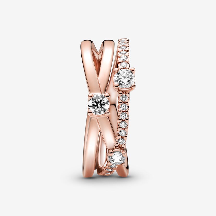 Statement Rings Pandora Sparkling Triple Ruzove Zlate | SK416TNPC