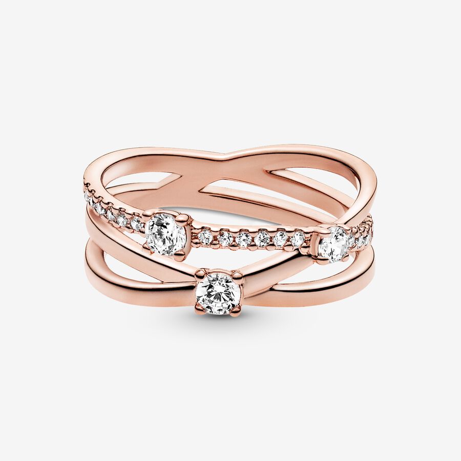 Statement Rings Pandora Sparkling Triple Ruzove Zlate | SK416TNPC