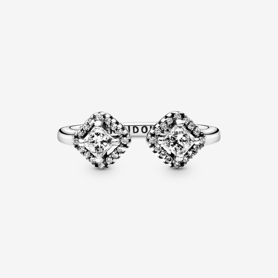 Statement Rings Pandora Square Sparkle Open Strieborne | SK403SCMT