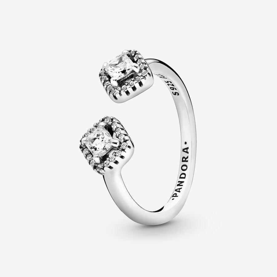 Statement Rings Pandora Square Sparkle Open Strieborne | SK403SCMT