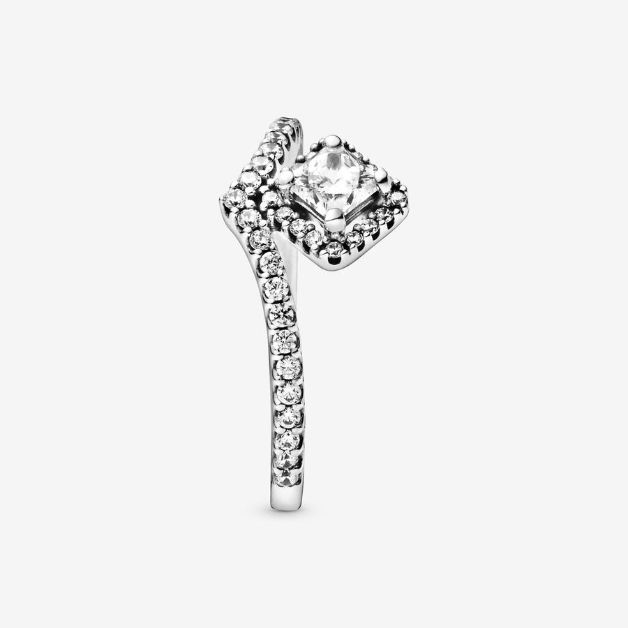 Statement Rings Pandora Square Sparkle Wishbone Strieborne | SK765SKBC