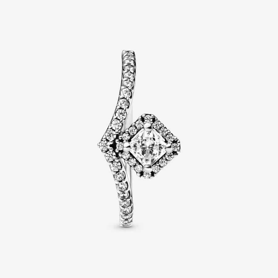 Statement Rings Pandora Square Sparkle Wishbone Strieborne | SK765SKBC