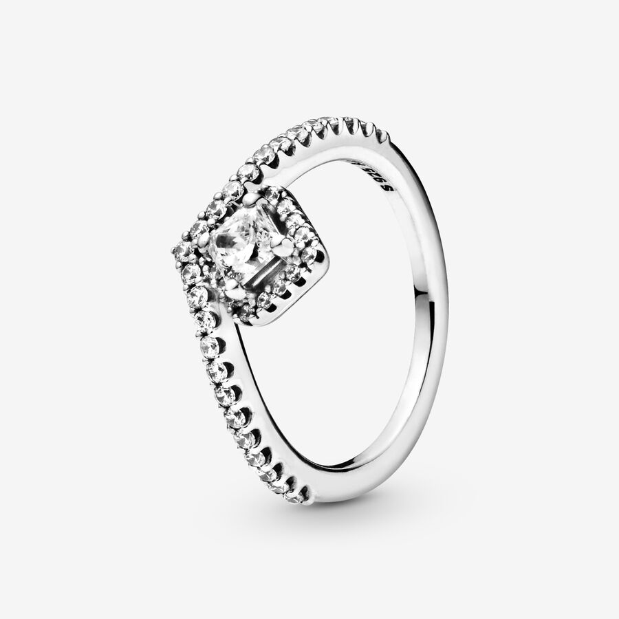 Statement Rings Pandora Square Sparkle Wishbone Strieborne | SK765SKBC