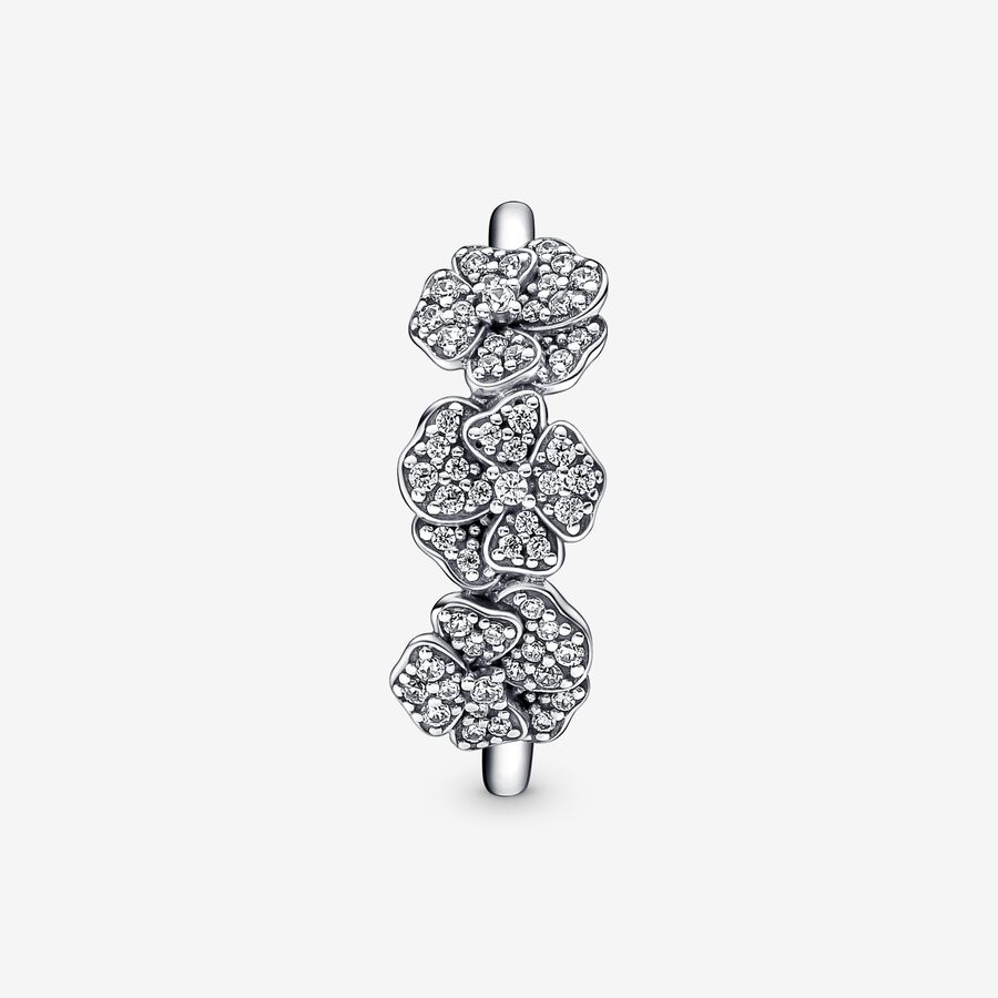 Statement Rings Pandora Triple Pansy Flower Strieborne | SK684WTNS