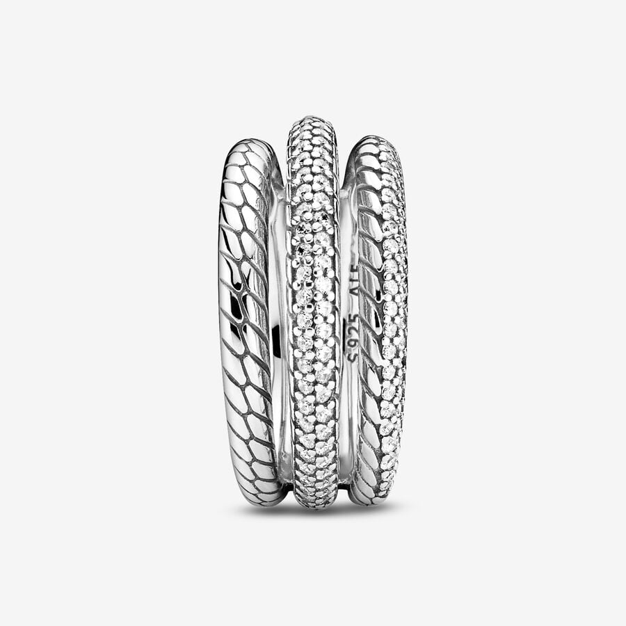 Statement Rings Pandora Triple Pave Snake Pattern Strieborne | SK780URMW