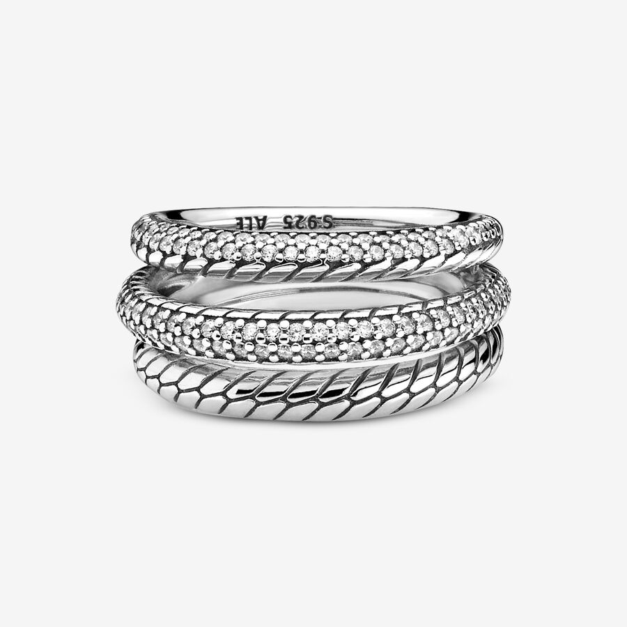 Statement Rings Pandora Triple Pave Snake Pattern Strieborne | SK780URMW