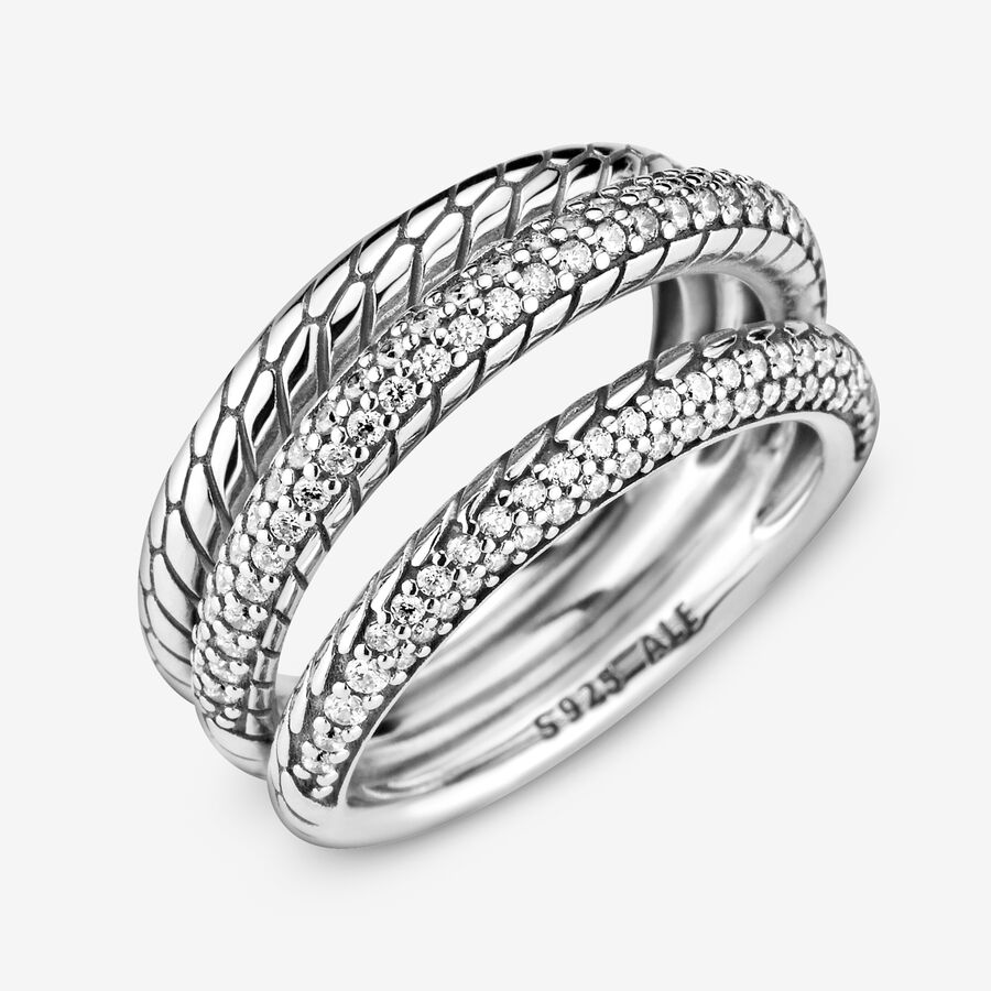 Statement Rings Pandora Triple Pave Snake Pattern Strieborne | SK780URMW