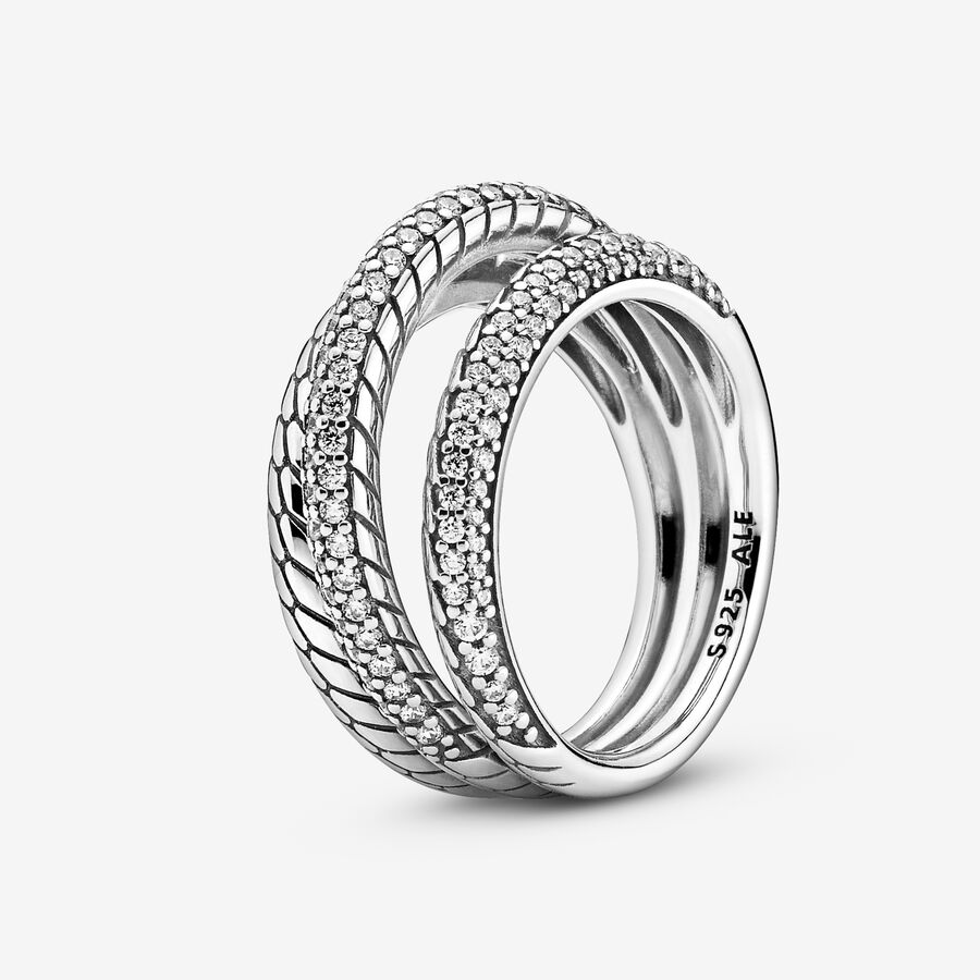 Statement Rings Pandora Triple Pave Snake Pattern Strieborne | SK780URMW