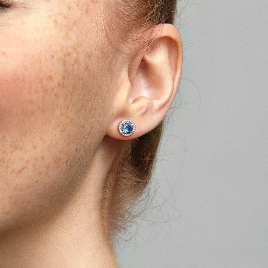 Stud Earrings Pandora Blue Round Sparkle Strieborne | SK109ZMES