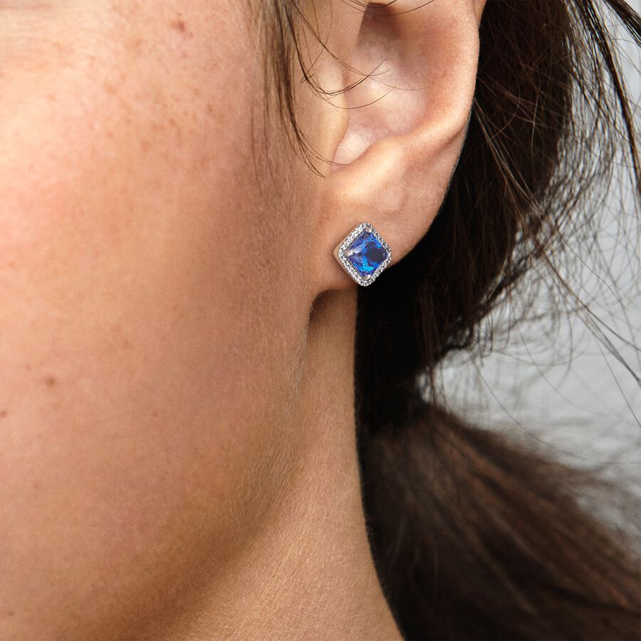 Stud Earrings Pandora Blue Square Sparkle Strieborne | SK328TZLP