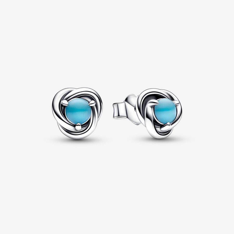 Stud Earrings Pandora December Turquoise Blue Eternity Circle Strieborne | SK706AXLE