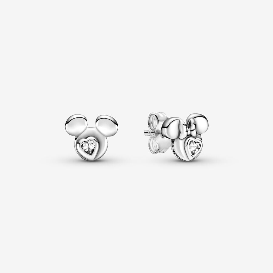 Stud Earrings Pandora Disney Mickey Mouse & Minnie Mouse Silhouette Strieborne | SK987RUML