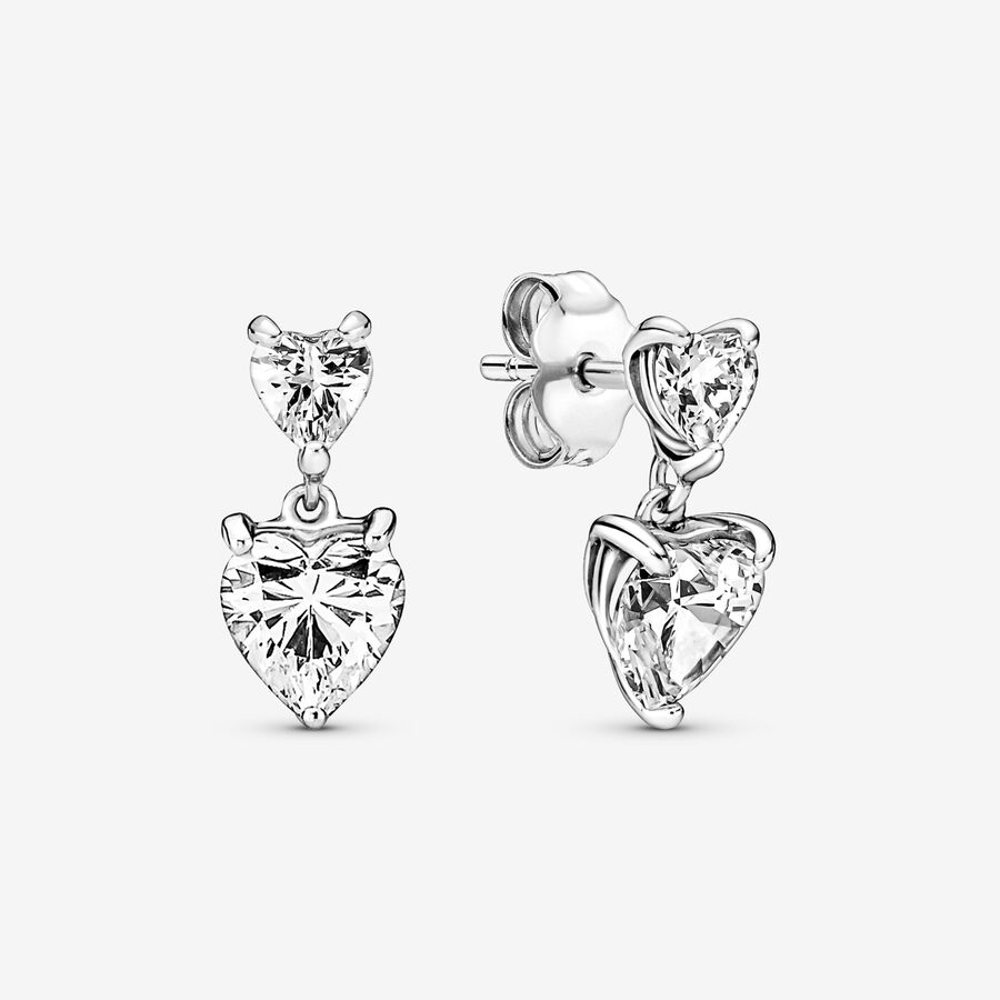 Stud Earrings Pandora Double Sparkling Strieborne | SK364FBTN