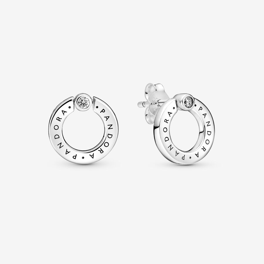 Stud Earrings Pandora Pave & Logo Circle Reversible Strieborne | SK962TLFB