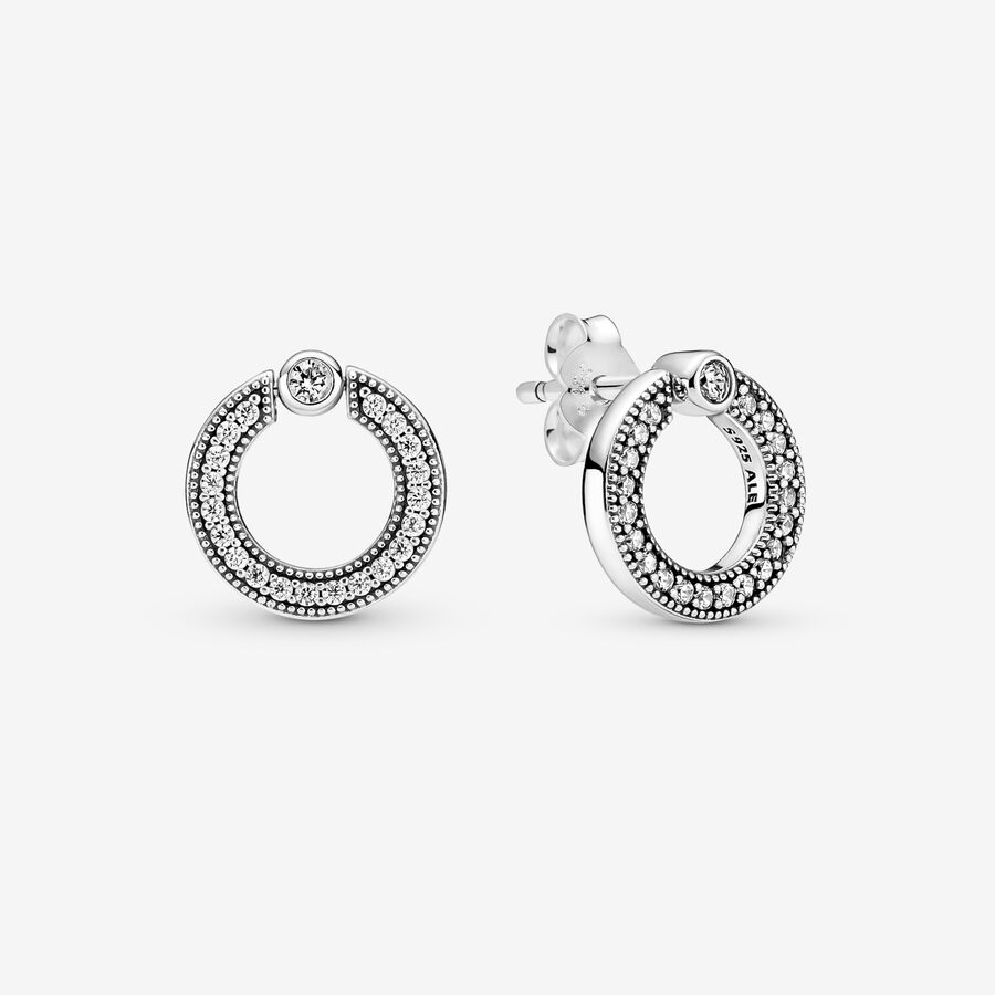 Stud Earrings Pandora Pave & Logo Circle Reversible Strieborne | SK962TLFB