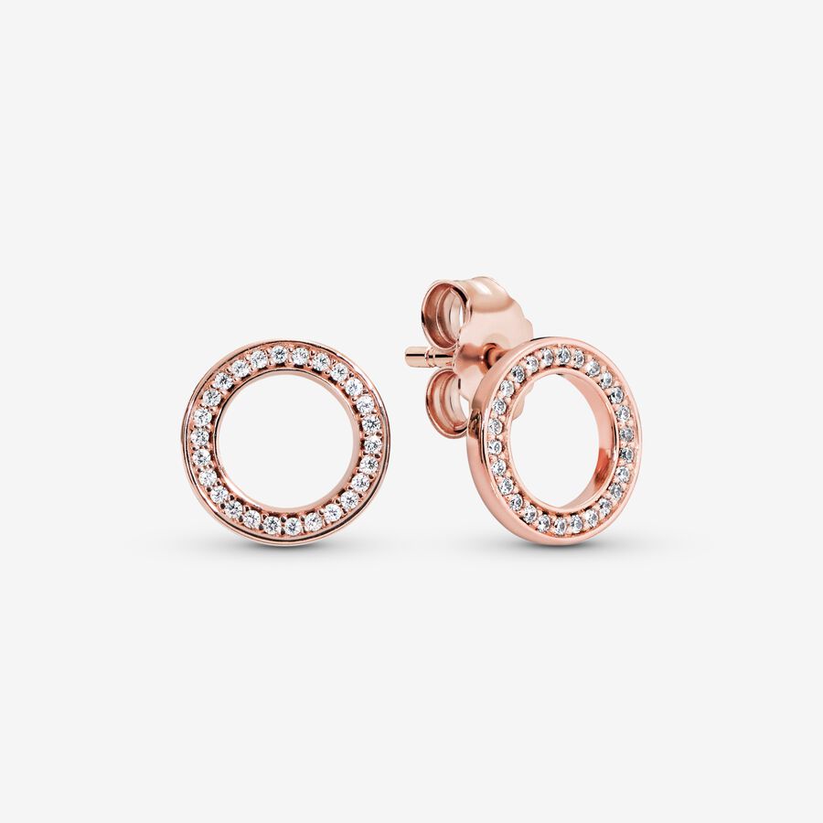 Stud Earrings Pandora Sparkling Circle Ruzove Zlate | SK965TDKN