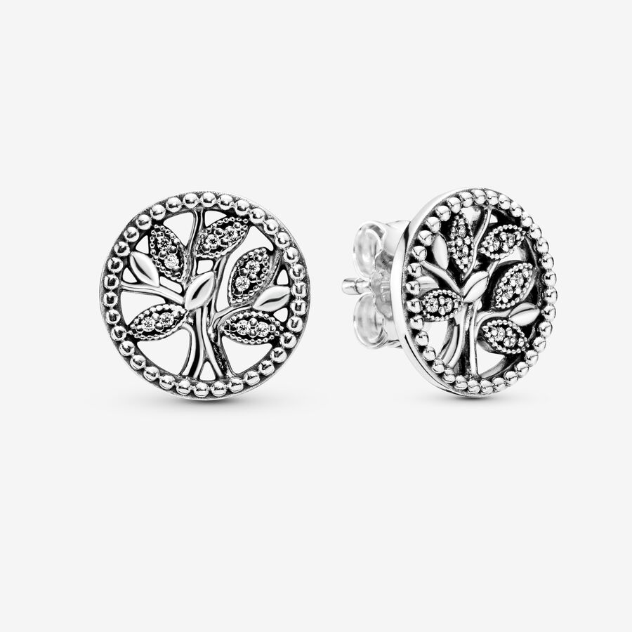 Stud Earrings Pandora Sparkling Family & Friends Tree Strieborne | SK937XCNO