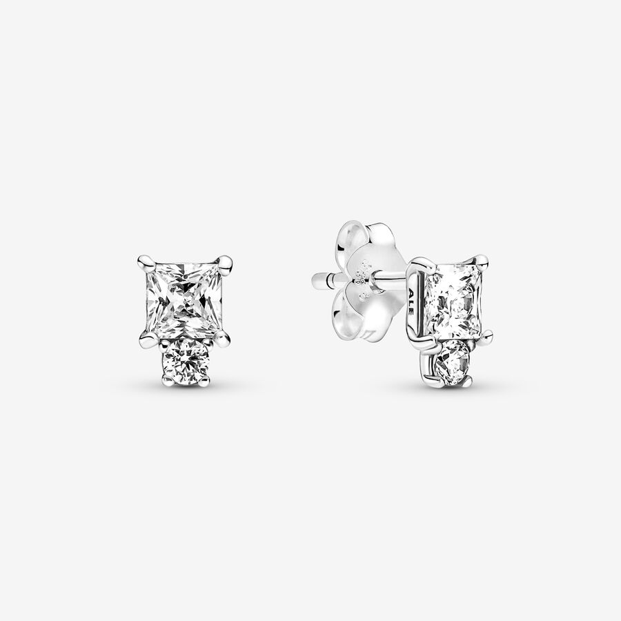 Stud Earrings Pandora Sparkling Round & Square Strieborne | SK650MRAB