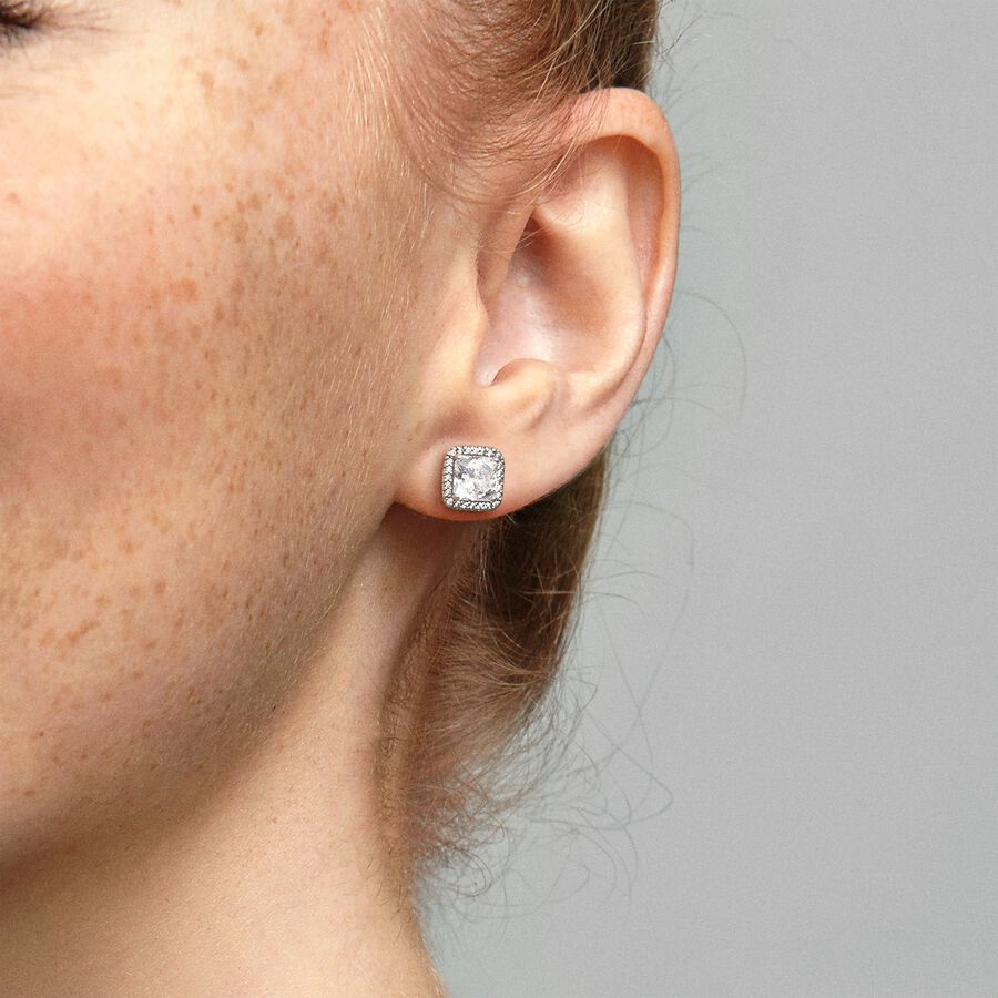 Stud Earrings Pandora Square Sparkle Strieborne | SK914MTJA