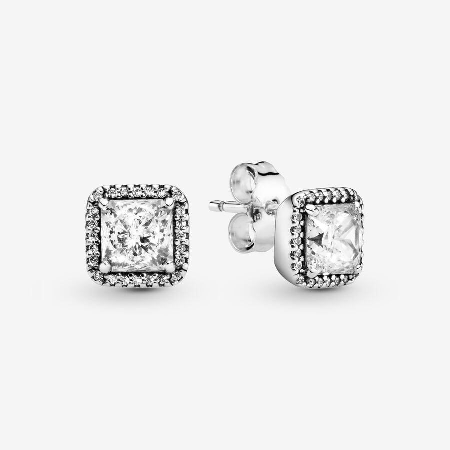 Stud Earrings Pandora Square Sparkle Strieborne | SK914MTJA