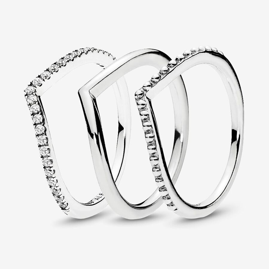 Súpravy Prsteňov Pandora Sparkling Wishbone Stacking Strieborne | SK802NVSP