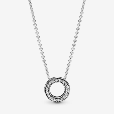 Chain Necklaces Pandora Logo Pave Circle Collier Strieborne | SK610ESRD