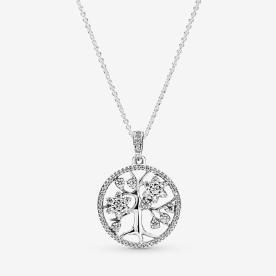 Chain Necklaces Pandora Sparkling Family & Friends Tree Strieborne | SK073ZCFH