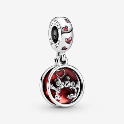 Dangle Charms Pandora Disney Mickey Mouse & Minnie Mouse Hearts & Love Kisses Strieborne | SK628KYNV