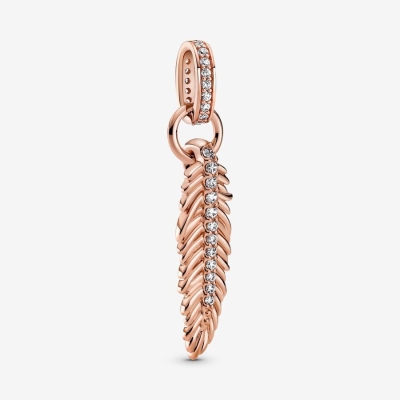 Dangle Charms Pandora Sparkling Feather Ruzove Zlate | SK870MEQP