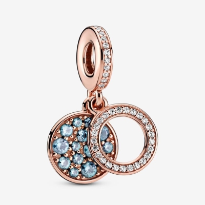 Dangle Charms Pandora Sparkling Light Blue Disc Double Ruzove Zlate | SK139MVIF