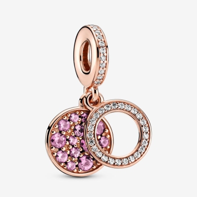 Dangle Charms Pandora Sparkling Pink Disc Double Ruzove Zlate | SK658QOBC