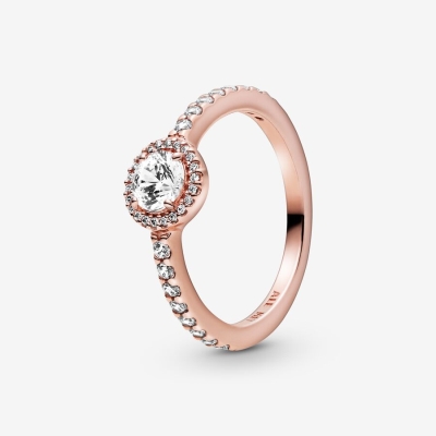 Halo & Solitaire Rings Pandora Klasické Sparkle Ruzove Zlate | SK274ZTWH