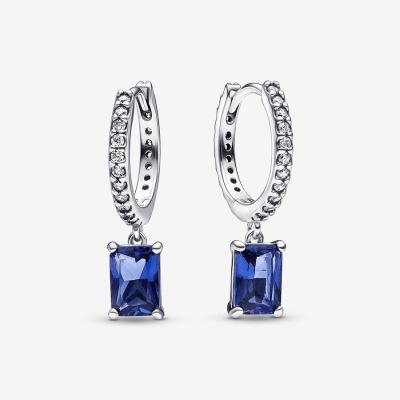 Hoop Earrings Pandora Blue Rectangular Sparkling Strieborne | SK968UMYB