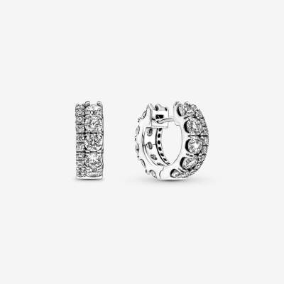 Hoop Earrings Pandora Double Pave Strieborne | SK750RCNJ