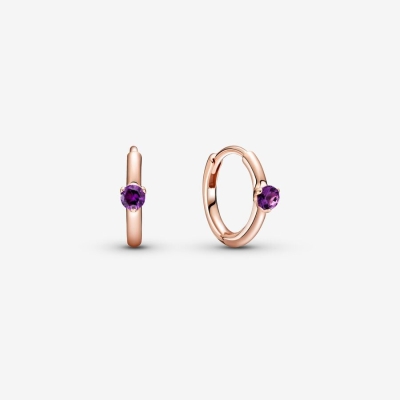 Hoop Earrings Pandora Purple Huggie Ruzove Zlate | SK075RSPV