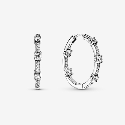 Hoop Earrings Pandora Sparkling Pave Bars Strieborne | SK751HMVZ