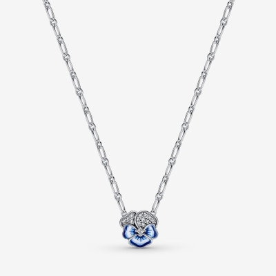 Pendant Necklaces Pandora Blue Pansy Flower Strieborne | SK862ADBN