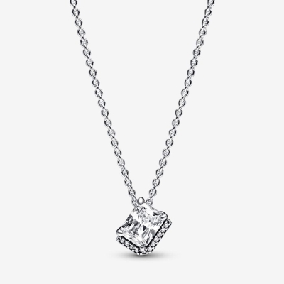 Pendant Necklaces Pandora Rectangular Sparkling Collier Strieborne | SK504TJYL