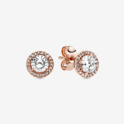 Stud Earrings Pandora Klasické Elegance in & Clear CZ Ruzove Zlate | SK362QPEH