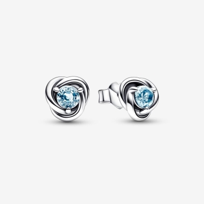 Stud Earrings Pandora March Sea Aqua Blue Eternity Circle Strieborne | SK510PEIZ