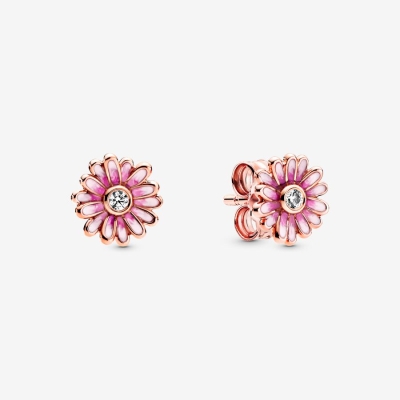 Stud Earrings Pandora Pink Daisy Flower Ruzove Zlate | SK640JICX