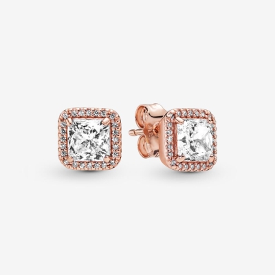 Stud Earrings Pandora Square Sparkle Ruzove Zlate | SK491NSZJ